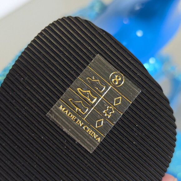 Pleaser Delight 609 Neon Blue Chunky Glitter Peep Toe Platform Stiletto Heels 8 - Picture 10 of 10